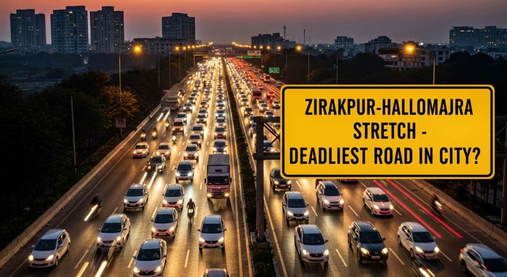 picture of vehicles on Zirakpur to Hallomajra road