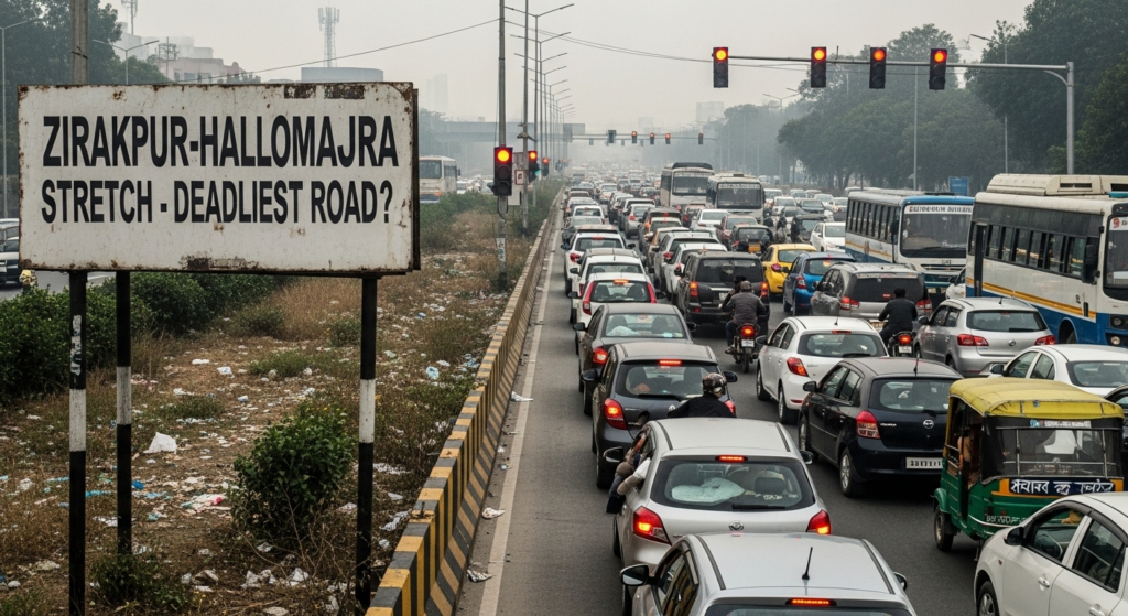 Image of Traffic jam condition at Zirakpur Barrier to Hallomajra
